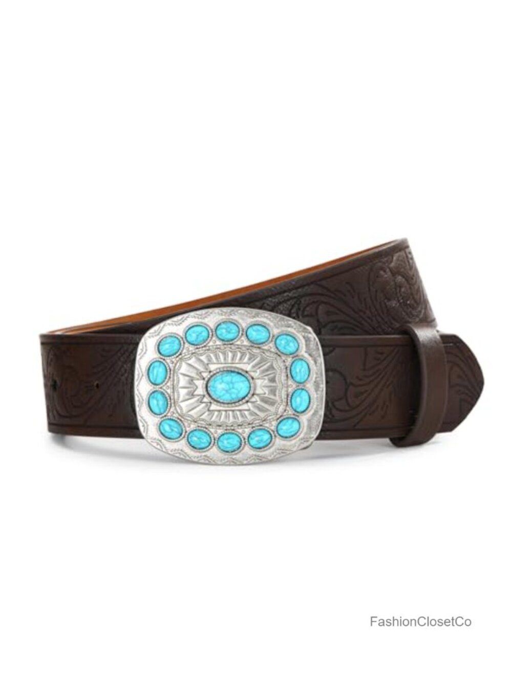 Faux Leather Western Belt Turquoise Buckle Cowgirl Jean Belt